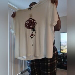 Ashley Stewart White Top with Red and Black Accents